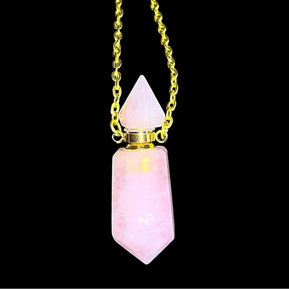 Rose Quartz Perfume Bottle Charm Necklace - Picture 1 of 2